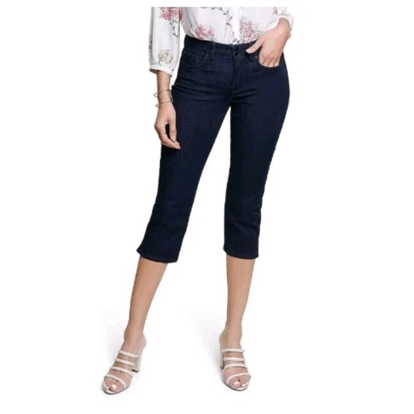 NYDJ PETITE Cool Embrace Capri Double Snap Side Slit Dark Rinse 3LM05.10 - Picture 1 of 12